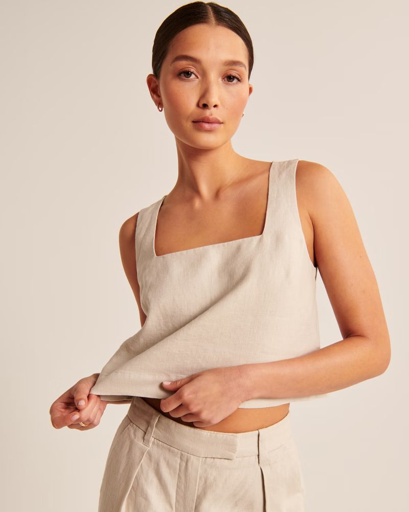 Premium Linen Squareneck Set Top | Abercrombie & Fitch (US)