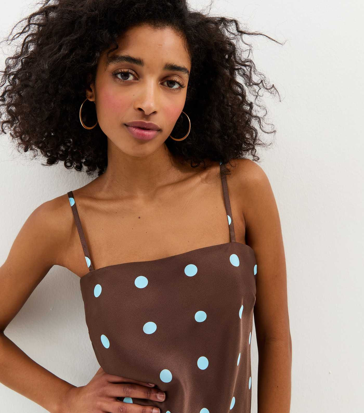 Brown Polka Dot Longline Cami Top | New Look | New Look (UK)