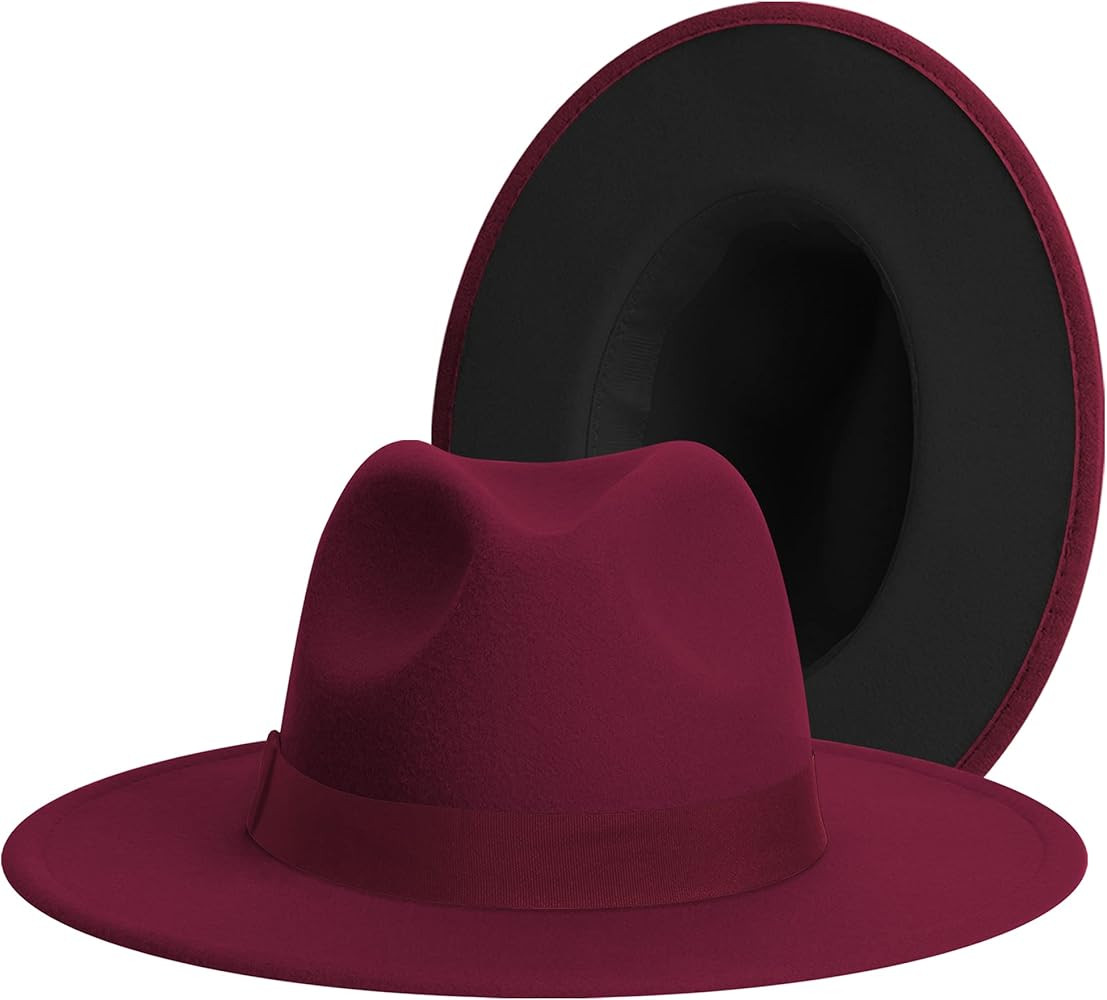 Wide Brim Fedora Hats for Women & Men Classic Dress Panama Hat Adjustable Felt Hat with Band | Amazon (US)