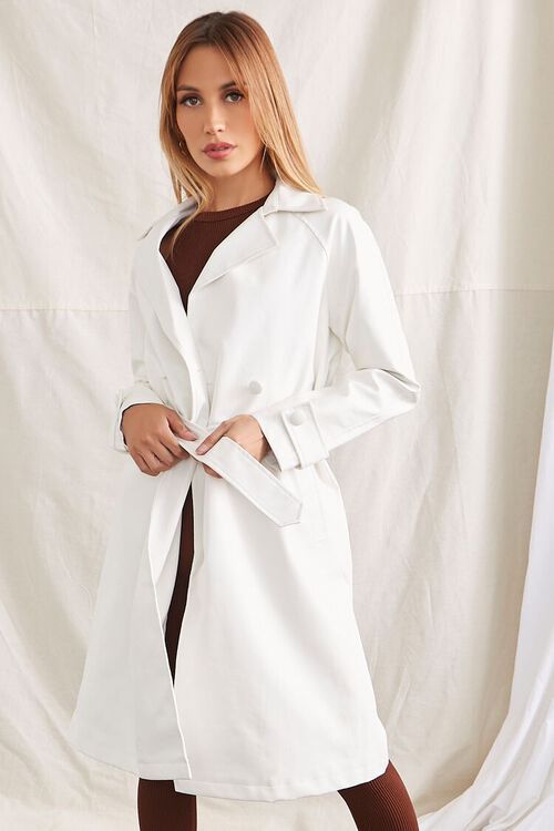 Faux Leather Double-Breasted Trench Coat | Forever 21 (US)