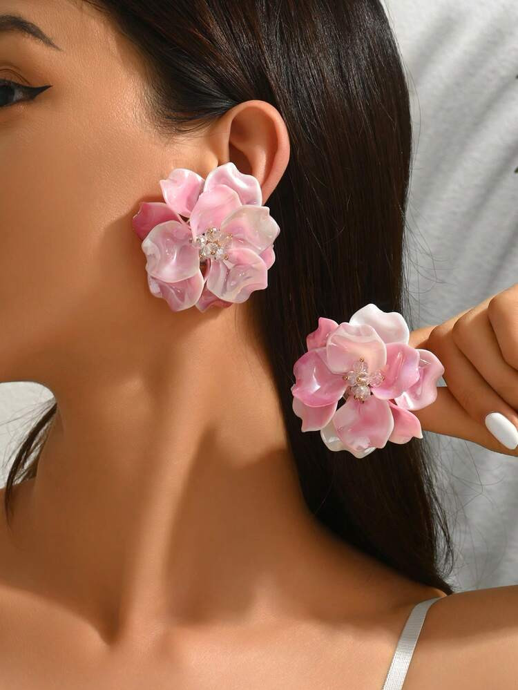 1 Pair Handmade Exaggerated Colorful 3D Floral Crystal Baroque Earrings, Ethereal Elegant Earrings Suitable For Women's Daily, Vacation, Party Wear (Please Note That Due To Shooting Angle And Lighting, There May Be Color Difference) | SHEIN