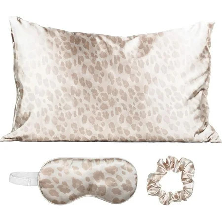 Kitsch 100% Satin Sleep Set - 1 Pillowcase 1 Eye Mask and 1 Volume Scrunchie for Adult (Leopard) | Walmart (US)