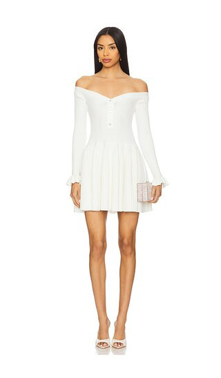 self-portrait White Ribbed Knit Mini Dress in White. - size L | Revolve Clothing (Global)