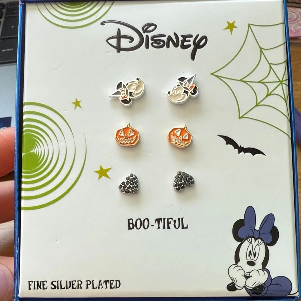 Disney Halloween Earring Set 3 Pairs Mickey Witch‎ Pumpkin Heart Silver Plated | Poshmark