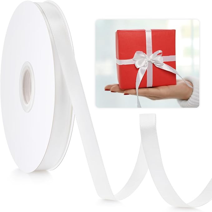3/8" White Ribbon, 50 Yards Easter Ribbon for Gift Wrapping, Satin Fabric Ribbons for Flower Bouq... | Amazon (US)