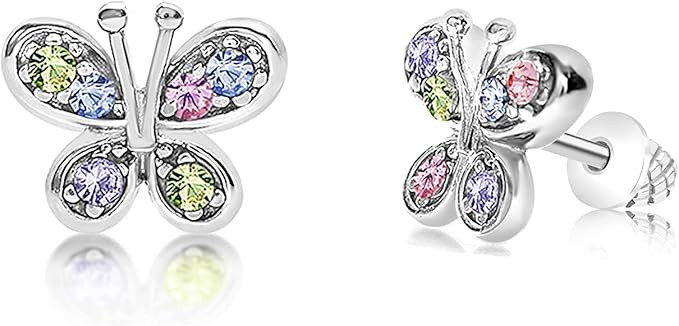 Kids Hypoallergenic Earrings, Butterfly Earrings for Girls, White Gold Toned Baby Earrings, Jewel... | Amazon (US)