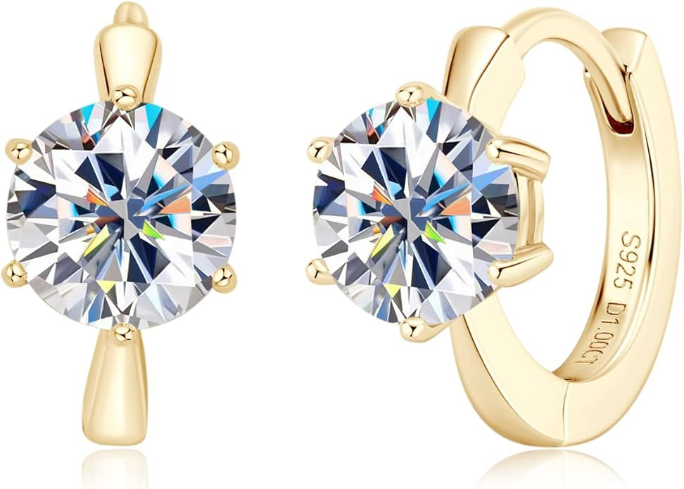 AINUOSHI Moissanite Hoop Huggie Earrings for Women, 925 Sterling Silver Gold Plated D-E Color Moi... | Amazon (US)