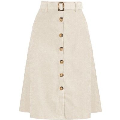 Allegra K Women's High Waist Button Front A-Line Belted Corduroy Midi Skirt | Target