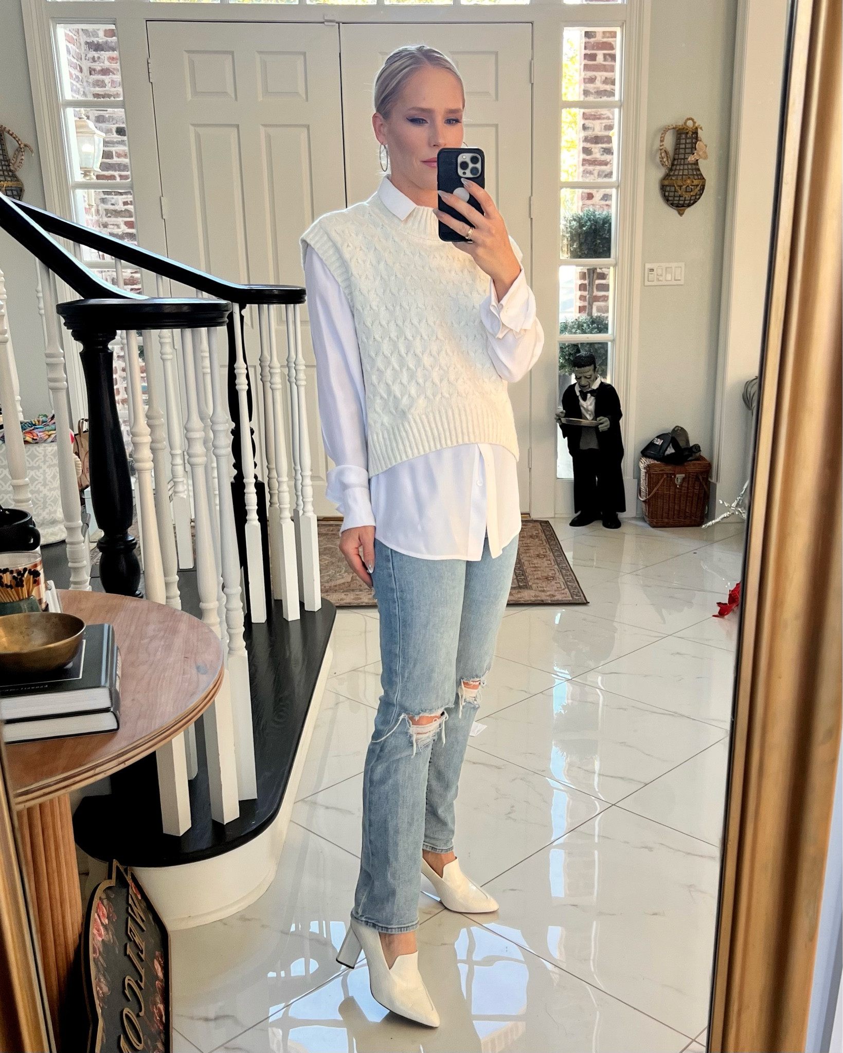 Finally cool enough to layer! My favorite jeans and so many more are 50% off online today! 

#LTKFallSale #LTKFindsUnder100 #LTKSaleAlert