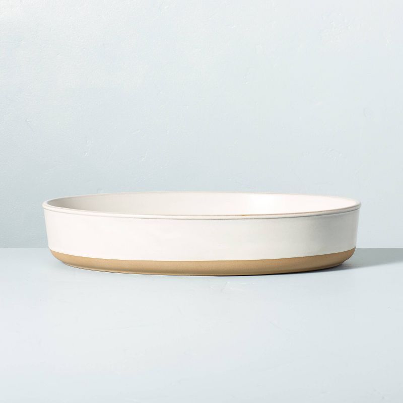 73oz Modern Rim Stoneware Oval Serving Bowl Sour Cream/Tan - Hearth & Hand™ with Magnolia | Target
