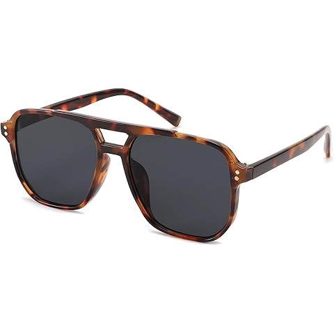 Retro Aviator Sunglasses for Women Men Trendy Classic Square 70s 80s 90s Vintage Shades Double Br... | Amazon (US)