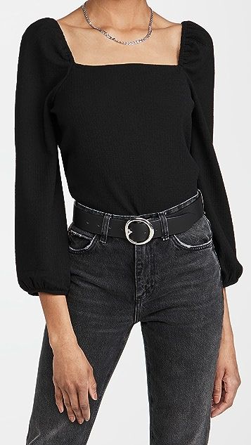 Crepe Square-Neck Puff-Sleeve Top | Shopbop