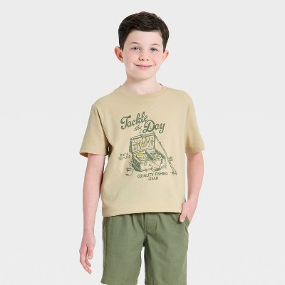 Boys' Short Sleeve 'Tackle the Day' Graphic T-Shirt - Cat & Jack™ Tan XL Husky | Target