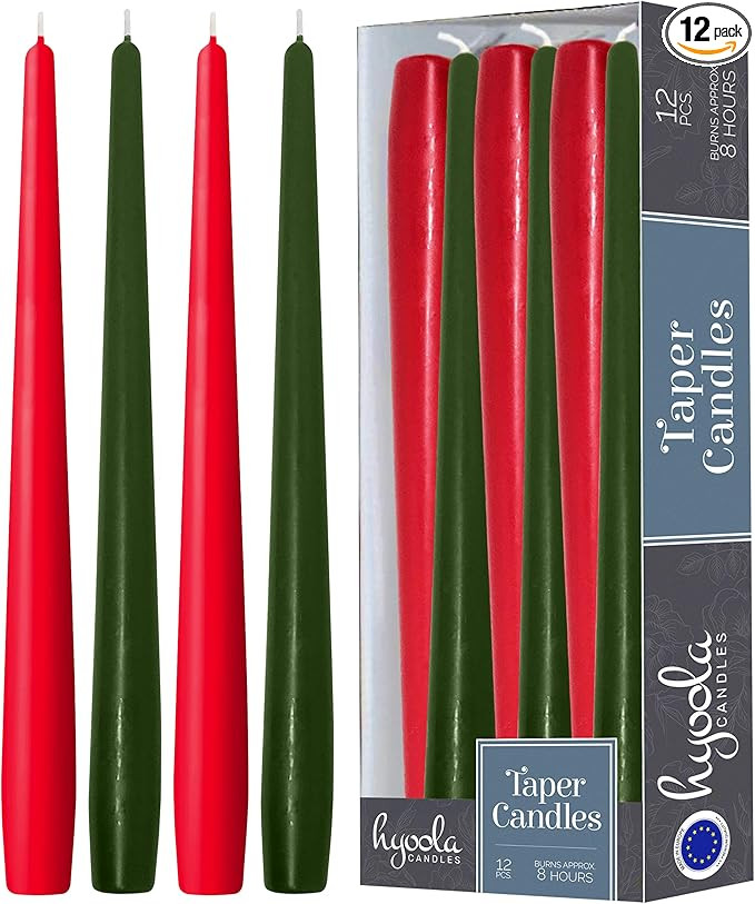 Hyoola Christmas Candles - Green and Red Taper Candles 10 Inch Dripless, 12 Pack Unscented Holida... | Amazon (US)
