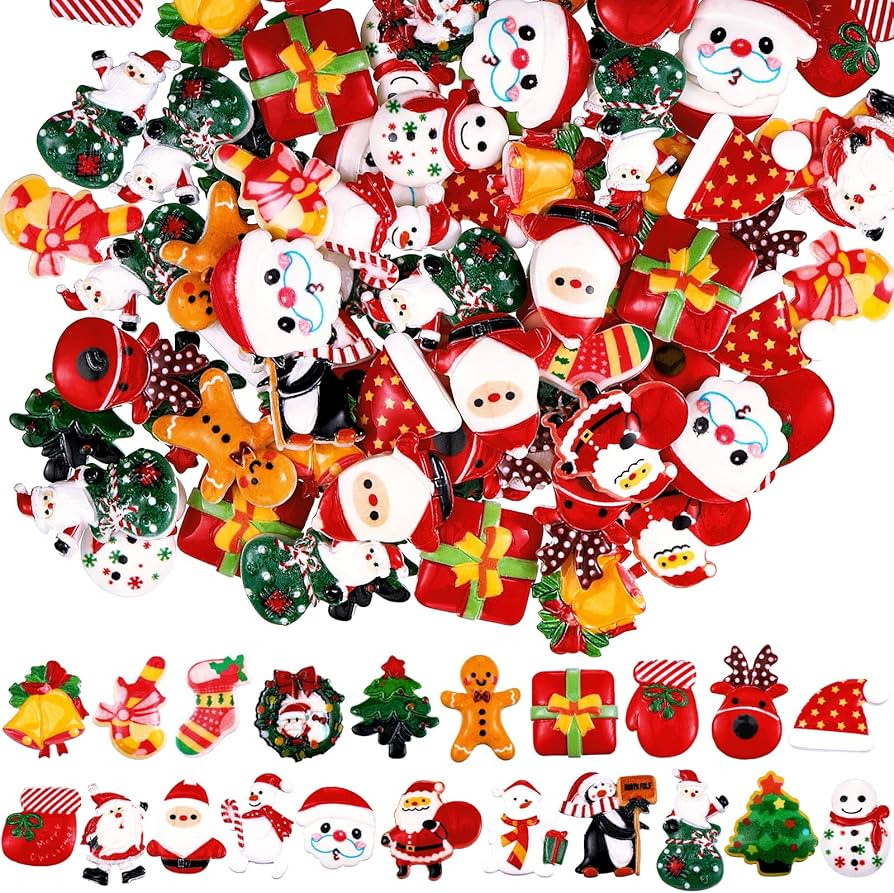 Blulu 100 Pieces Christmas Resin Charms for Crafts Flatback Slime Charm Beads Resin Supplies Mini... | Amazon (US)