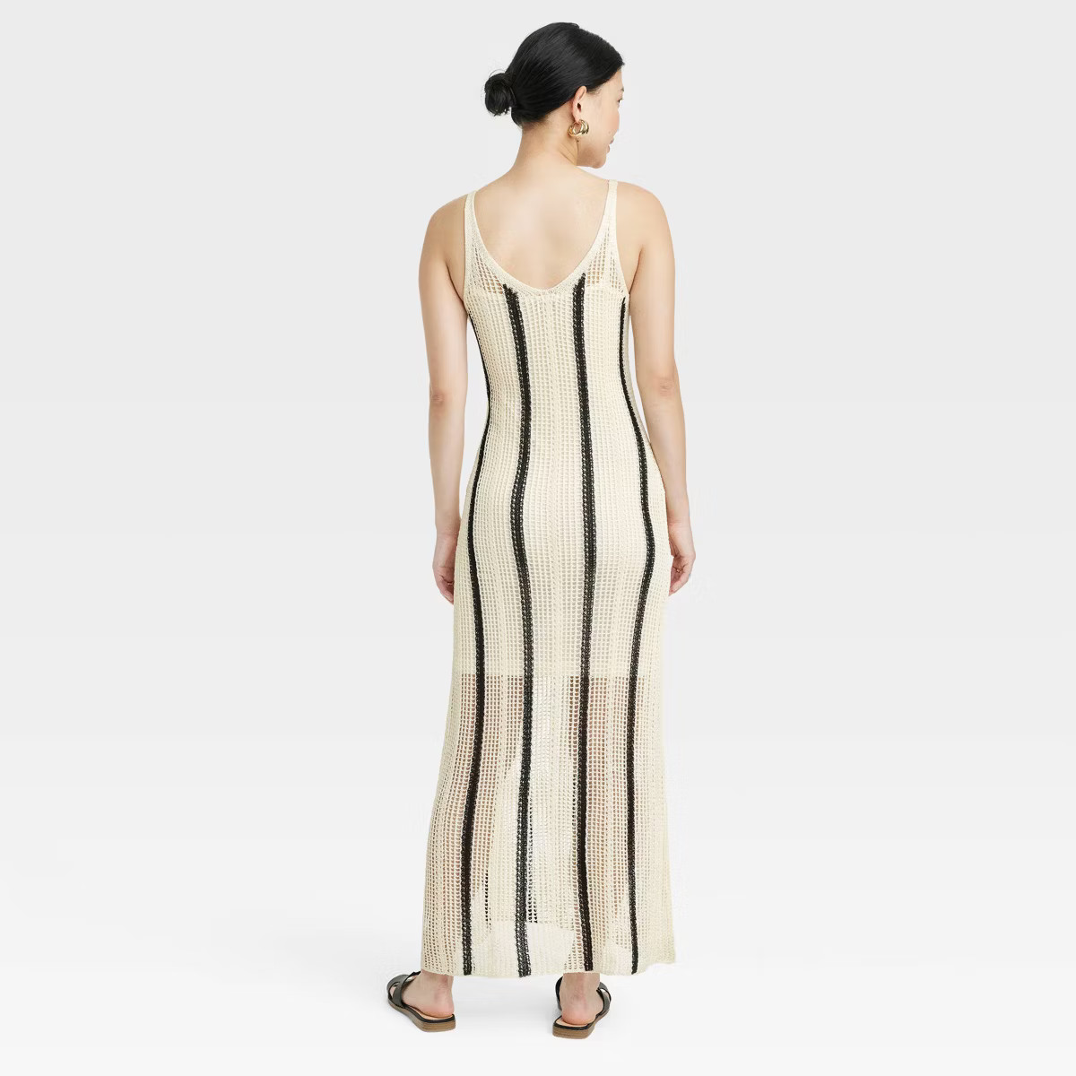 Women's Open Work Maxi Sundress - A New Day™ Cream/Black Striped | Target