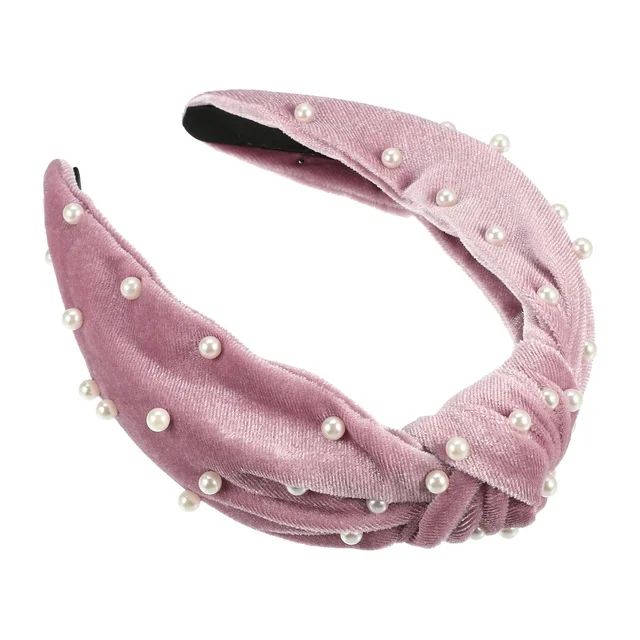 Unique Bargains Velvet Hair Headband Faux Pearl Knotted Headband for Women Girl Pink 6.69"x4.72"x... | Walmart (US)