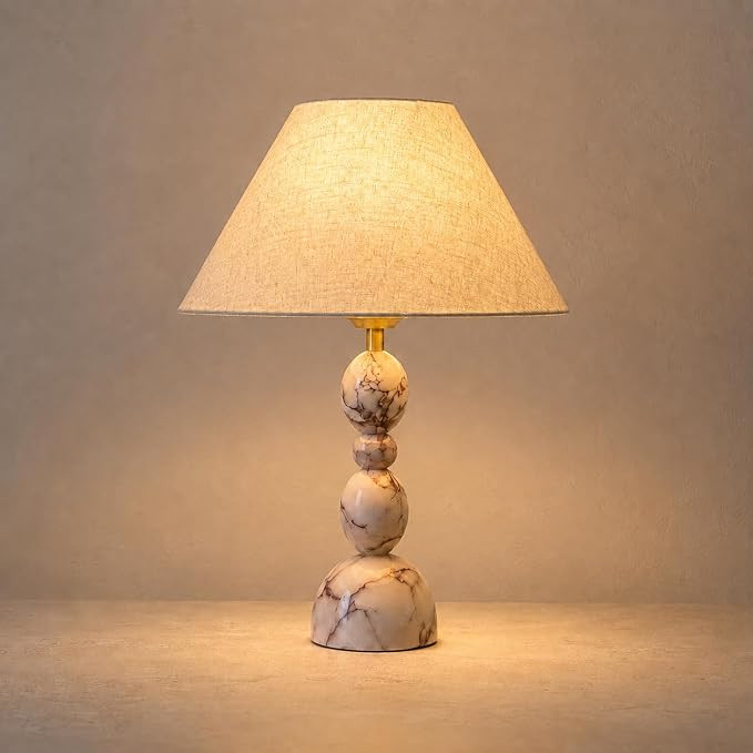 Calacatta Marble Table Lamp with Beige Linen Shade for Nightstands | Amazon (US)