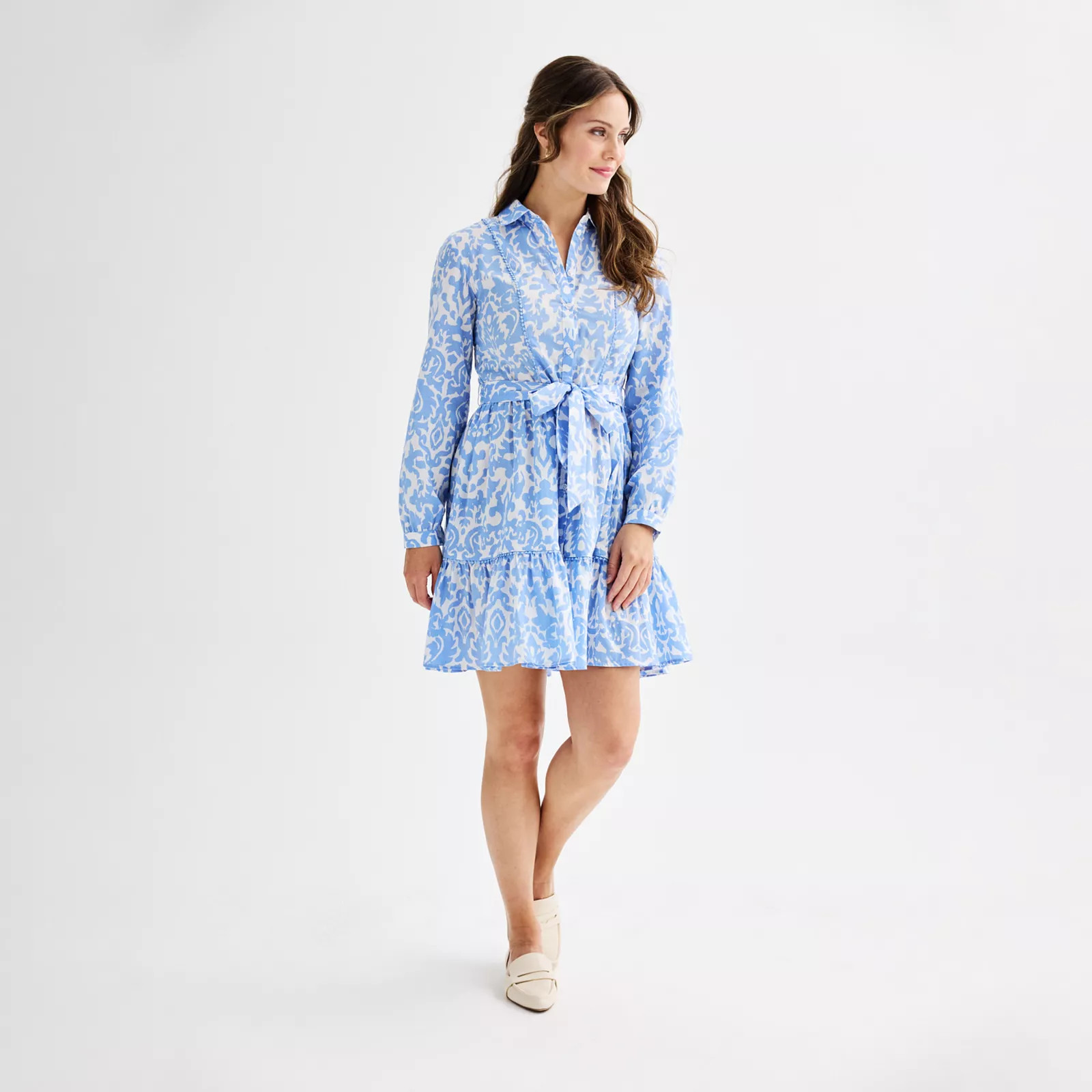 Women's Ellen Tracy Shirt Dress with Self Tie and Ruffle Hem | Kohl's