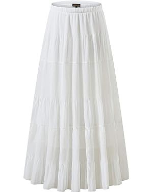 NASHALYLY Women's Chiffon Elastic High Waist Pleated A-Line Flared Maxi Skirts | Amazon (US)