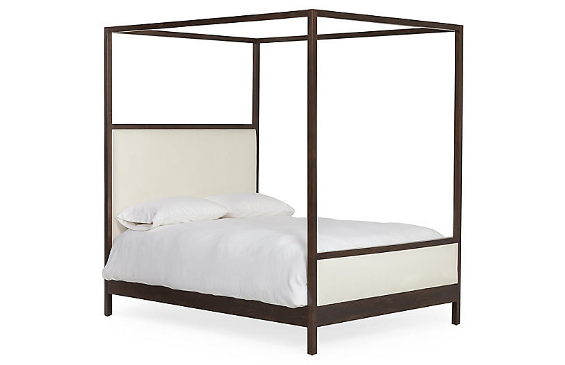 Somerset Canopy Bed, Walnut/Ivory Linen | One Kings Lane