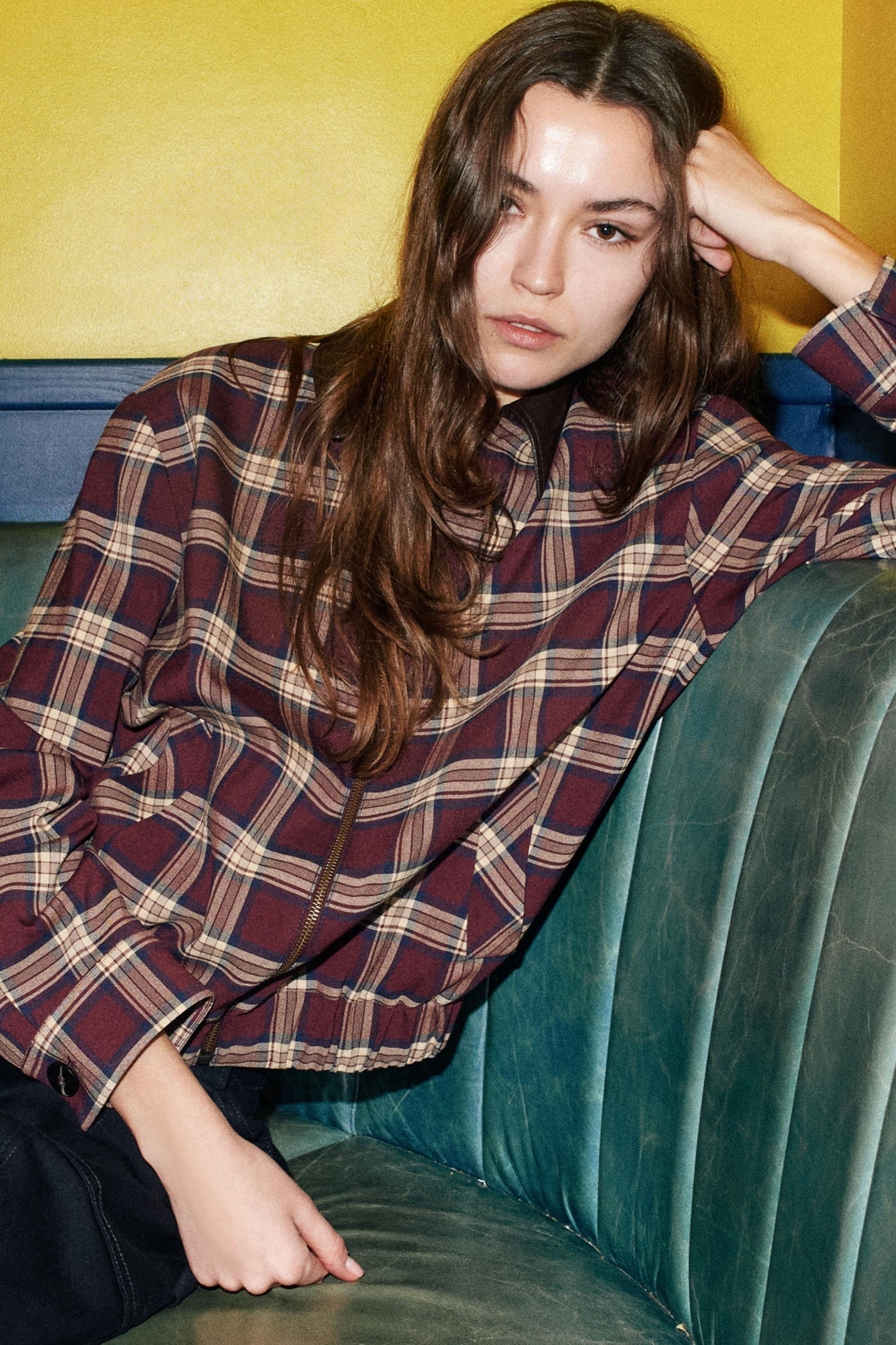 CHECKED BOMBER JACKET WITH leather effect LAPEL | Zara UK