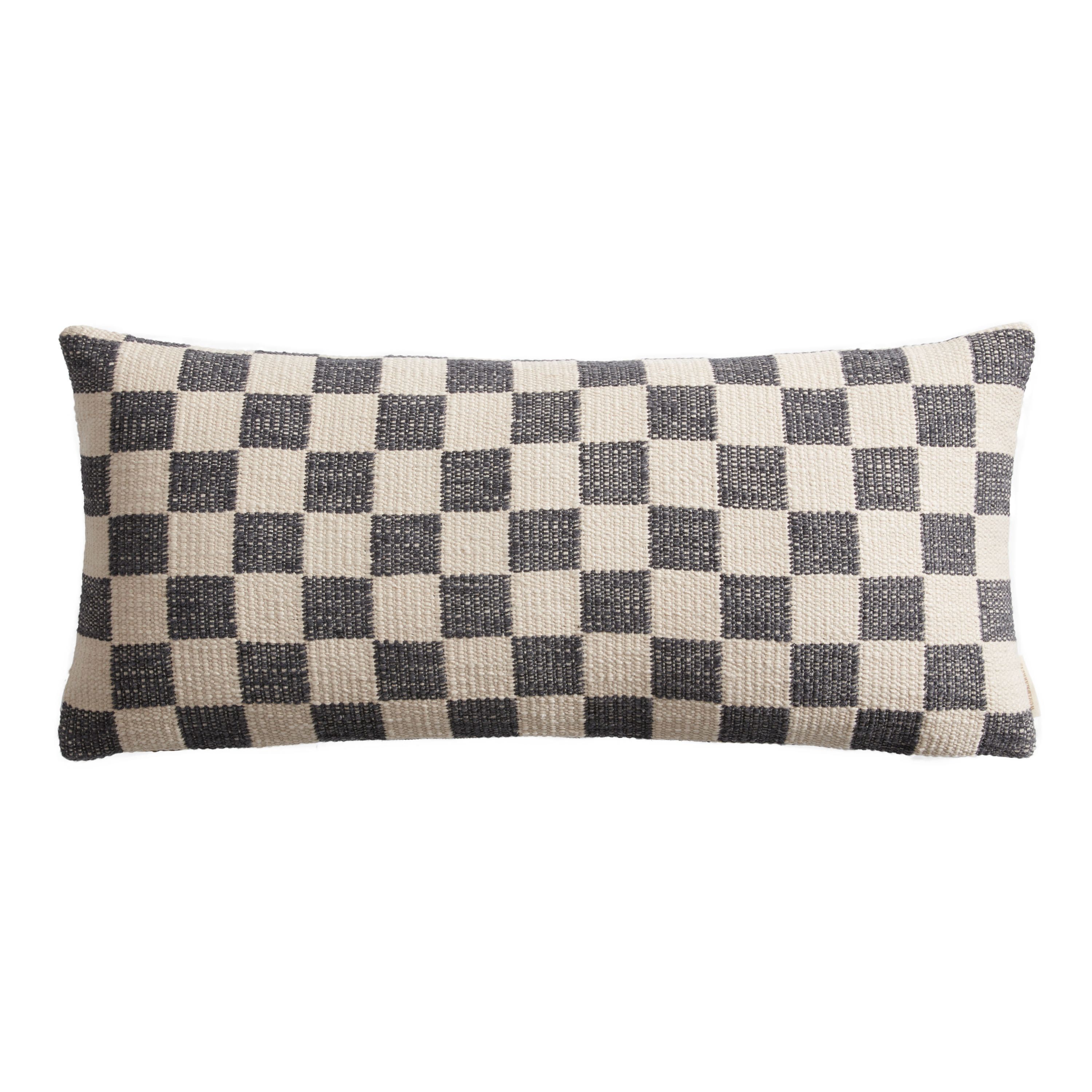 Extra Wide Ivory Checkered Lumbar Pillow - World Market | World Market