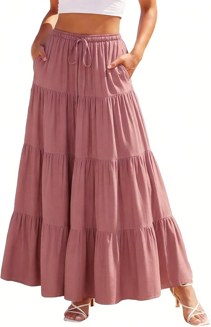 Scarlet Darkness Long Skirts for Women Flowy Boho Tiered Renaissance Maxi Skirt with Pockets | Amazon (US)