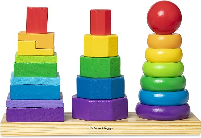 Melissa & Doug Geometric Stacker - Wooden Educational Toy - Shape Sorter And Stacking Toy, Stacki... | Amazon (US)