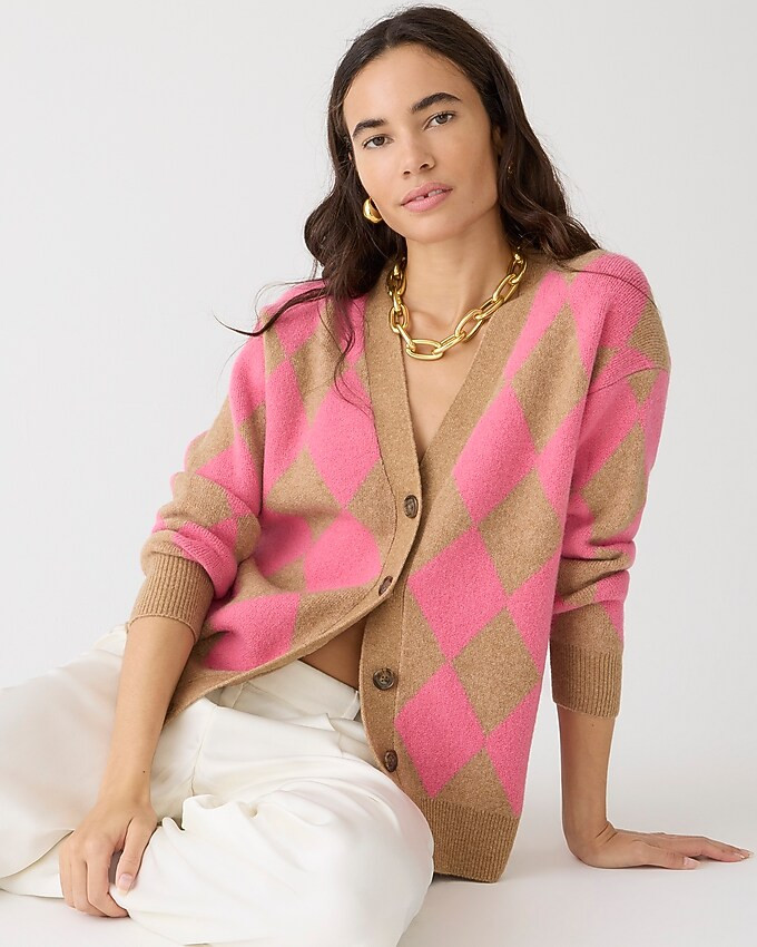 Argyle V-neck cardigan sweater in Supersoft yarn | J. Crew US