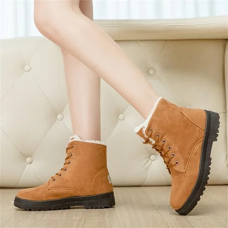 Winter Snow Boots for Women: Warm Fur Lined Ankle Booties Lace Up Slip on Outdoor Walking Womens Boots | Walmart (US)
