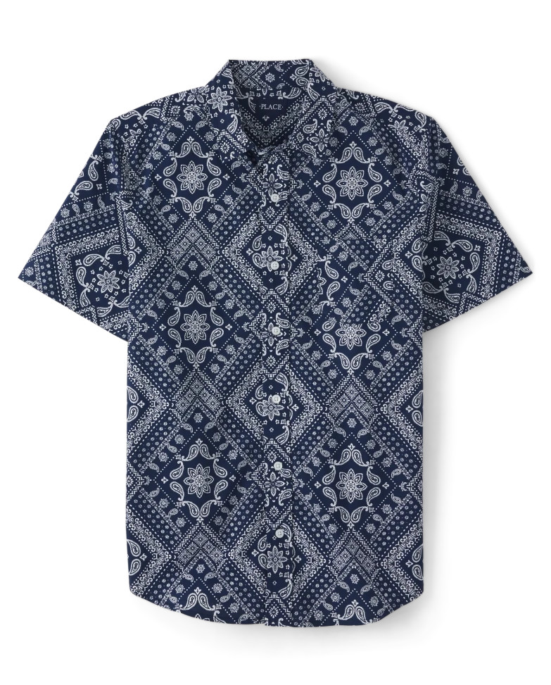 Mens Matching Family Bandana Poplin Button Down Shirt - tidal | The Children's Place