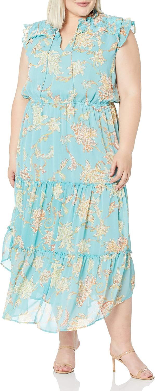 Jessica Simpson Women's Katie Ruffle Trim Three Tier Maxi Dress | Amazon (US)