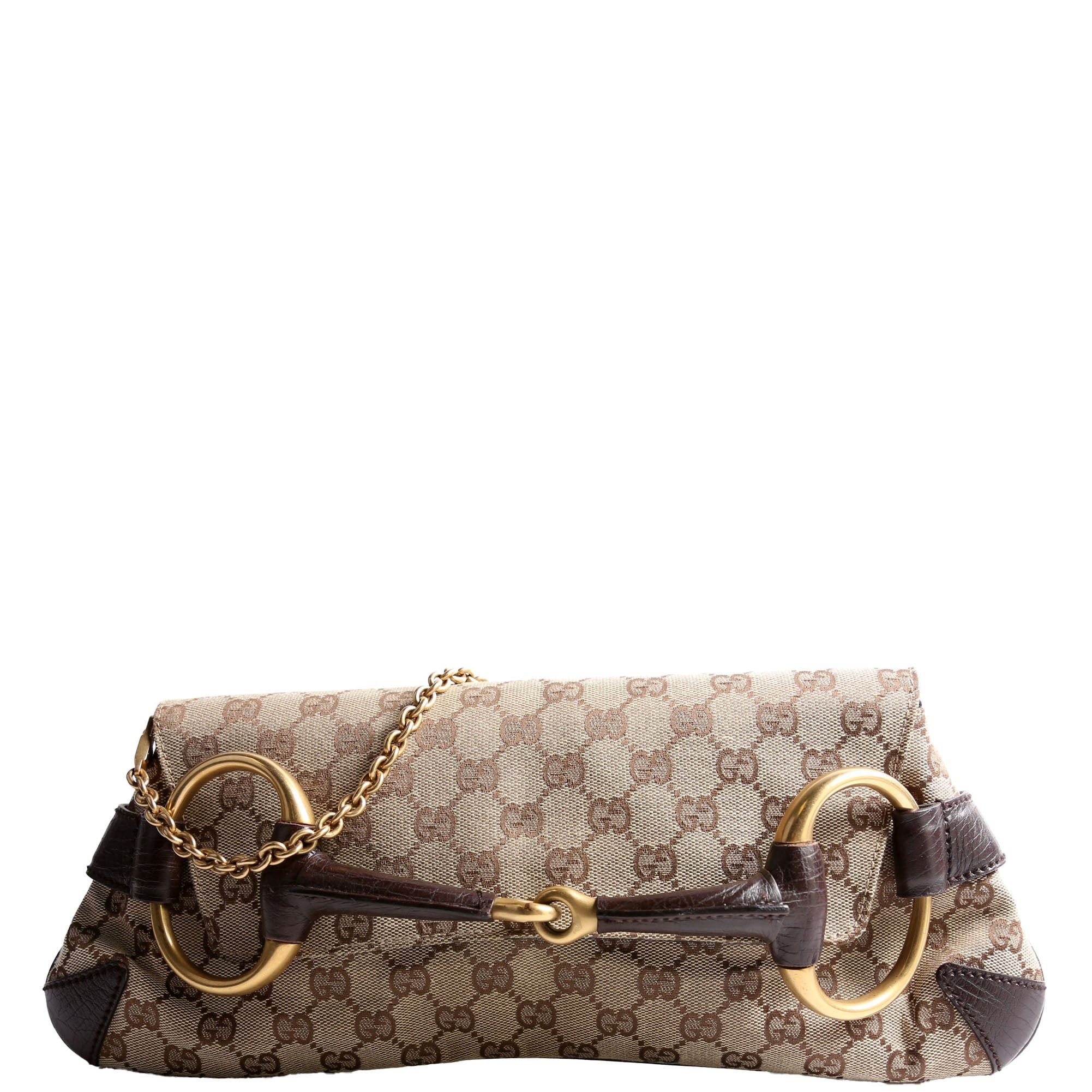 120134 GG Canvas Horsebit Chian Clutch Brown/Beige | Keeks Designer Handbags