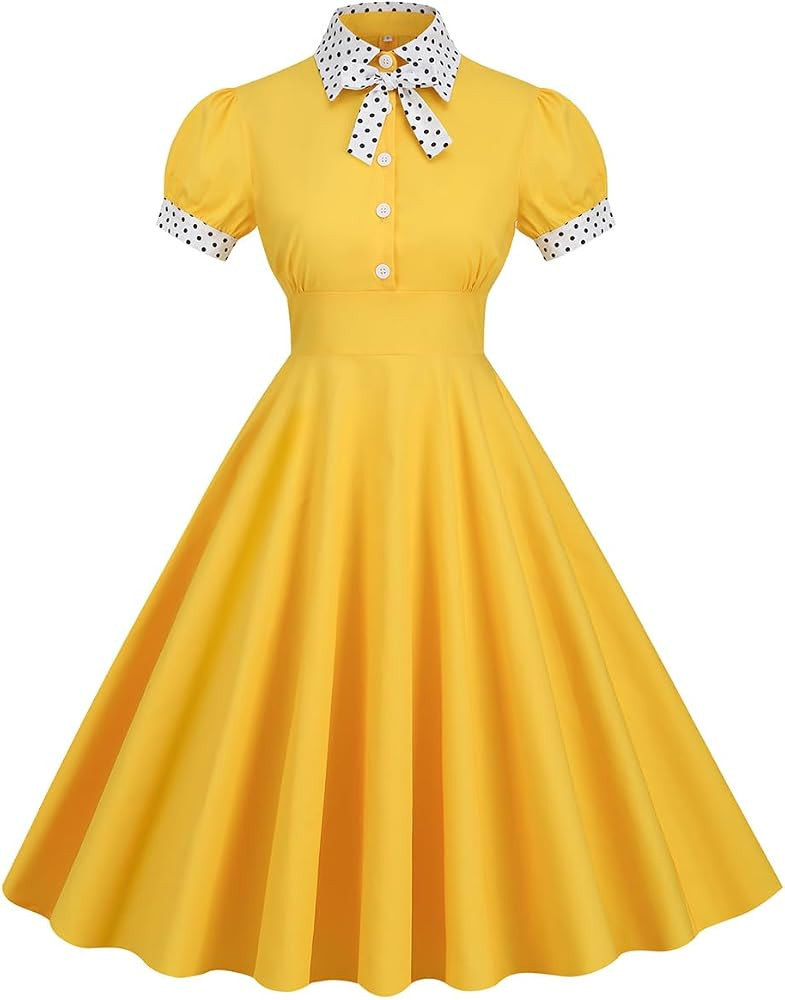 Retro Dresses for Women 50s Vintage Tie Cocktail Swing Dress Short Sleeve Lapel Collar Swing Dres... | Amazon (US)