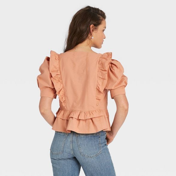 Women's Puff Short Sleeve Ruffle Peplum Blouse - Universal Thread™ | Target