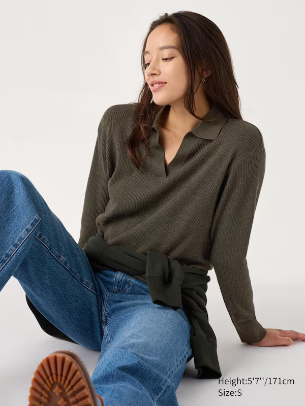 Langarmshirt (gerippt, maschinenwaschbar, Polokragen) | UNIQLO (DE)