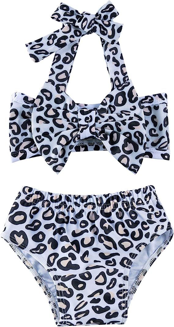 Ahegao Baby Girls 2Pcs Bikini Swimsuits Halter Tube Top Floral Bottom Bowknot Bathing Suits Beach... | Amazon (US)