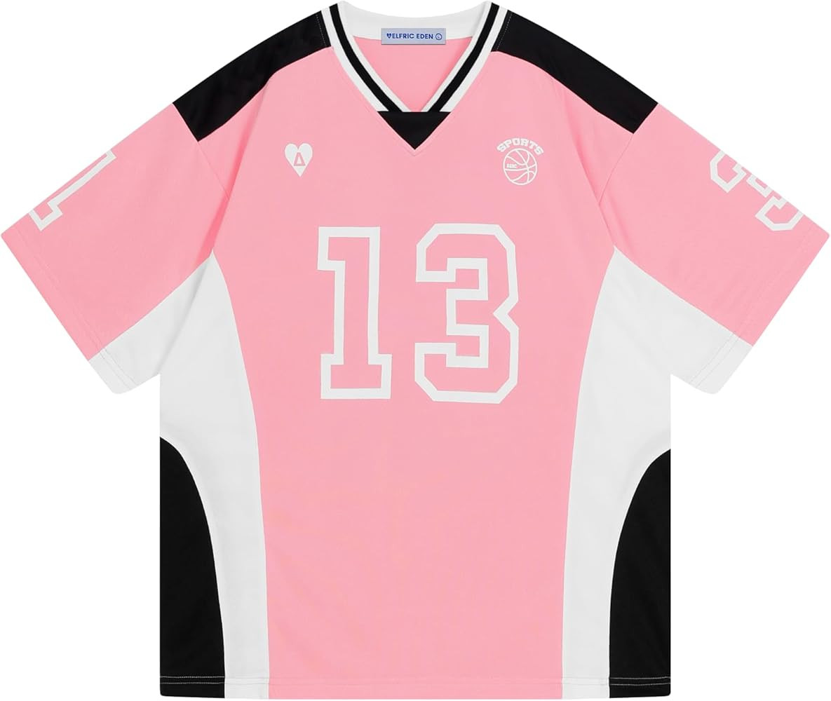 Aelfric Eden Jersey Shirts Color Blocking V-Neck Tee Oversized Vintage T Shirt Short Sleeve Casua... | Amazon (US)