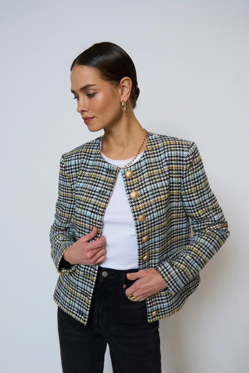 Central Park West Billie Herringbone Jacket in Houndstooth at Nordstrom, Size Medium | Nordstrom