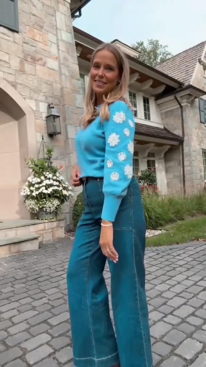 Loving this sweater from Talbots! It’s has these great embroidered flowers going down the sleeve! Plus, blue and brown has been a trending color pallet for fall! 

#LTKMidsize #LTKSeasonal #LTKOver40