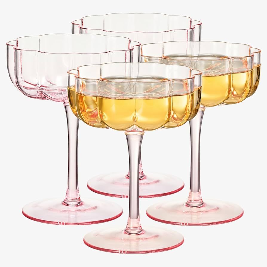 Flower Vintage Wavy Petals Wave Glass Coupes 7oz Colorful Martini, Champagne & Cocktails - 4 Set ... | Amazon (US)