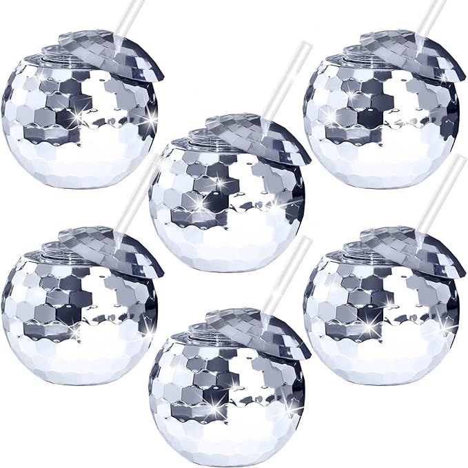 Ujuuu 6Pcs Disco Ball Cups Tumbler Disco Flash Ball Cocktail Cup Silver Spherical Cup with Lid an... | Amazon (US)