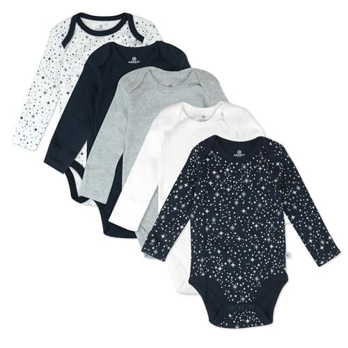 HonestBaby Baby Boys 100% Organic Cotton 5-Pack Long Sleeve One-Piece Bodysuits, Twinkle Star Navy, 0-3 Months | Amazon (US)
