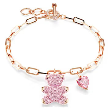 Teddy bracelet, Bear, Pink, Rose gold-tone plated by SWAROVSKI | SWAROVSKI