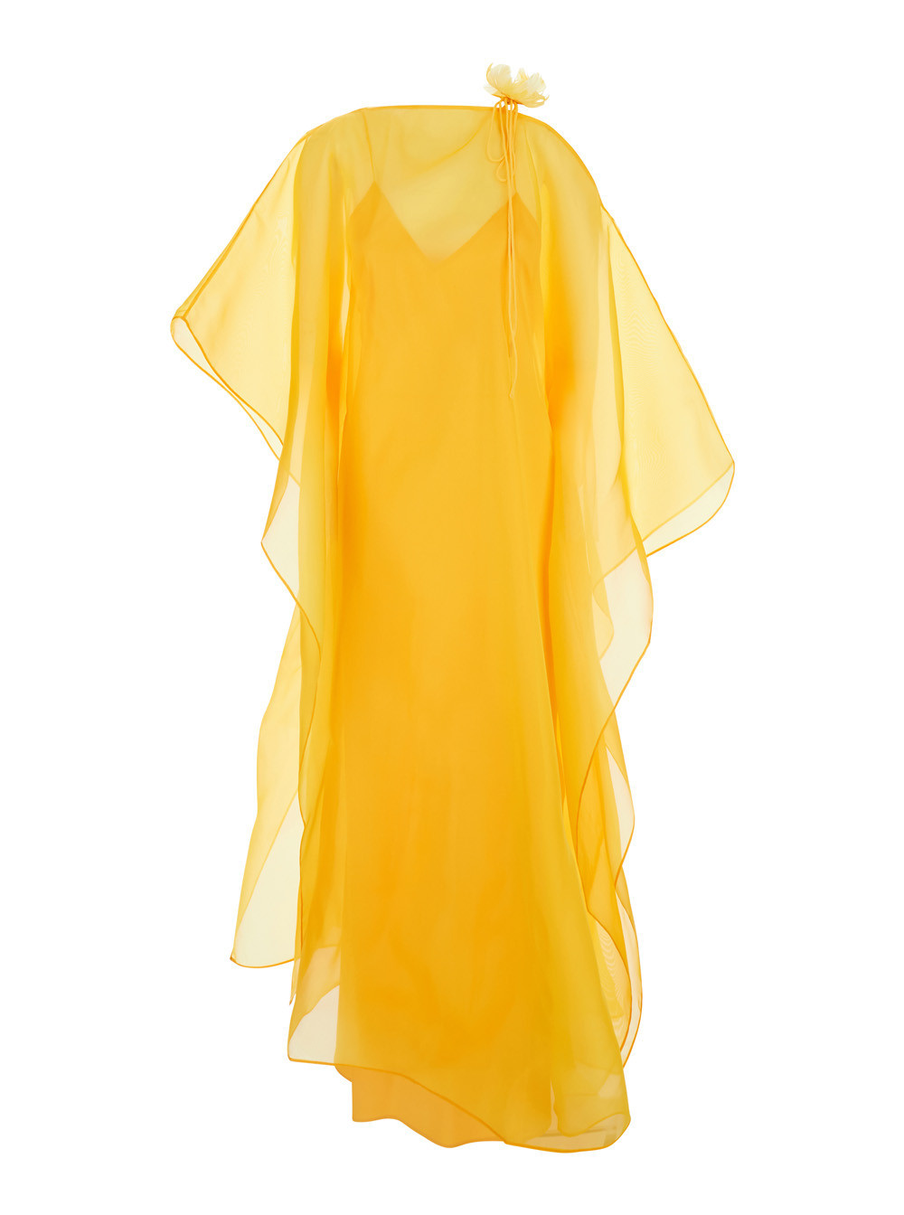 Taller Marmo Sza Yellow Caftan with Semi-Transparent Design and Flower Detail in Silk Woman Long Dresses - Women | Italist.com US