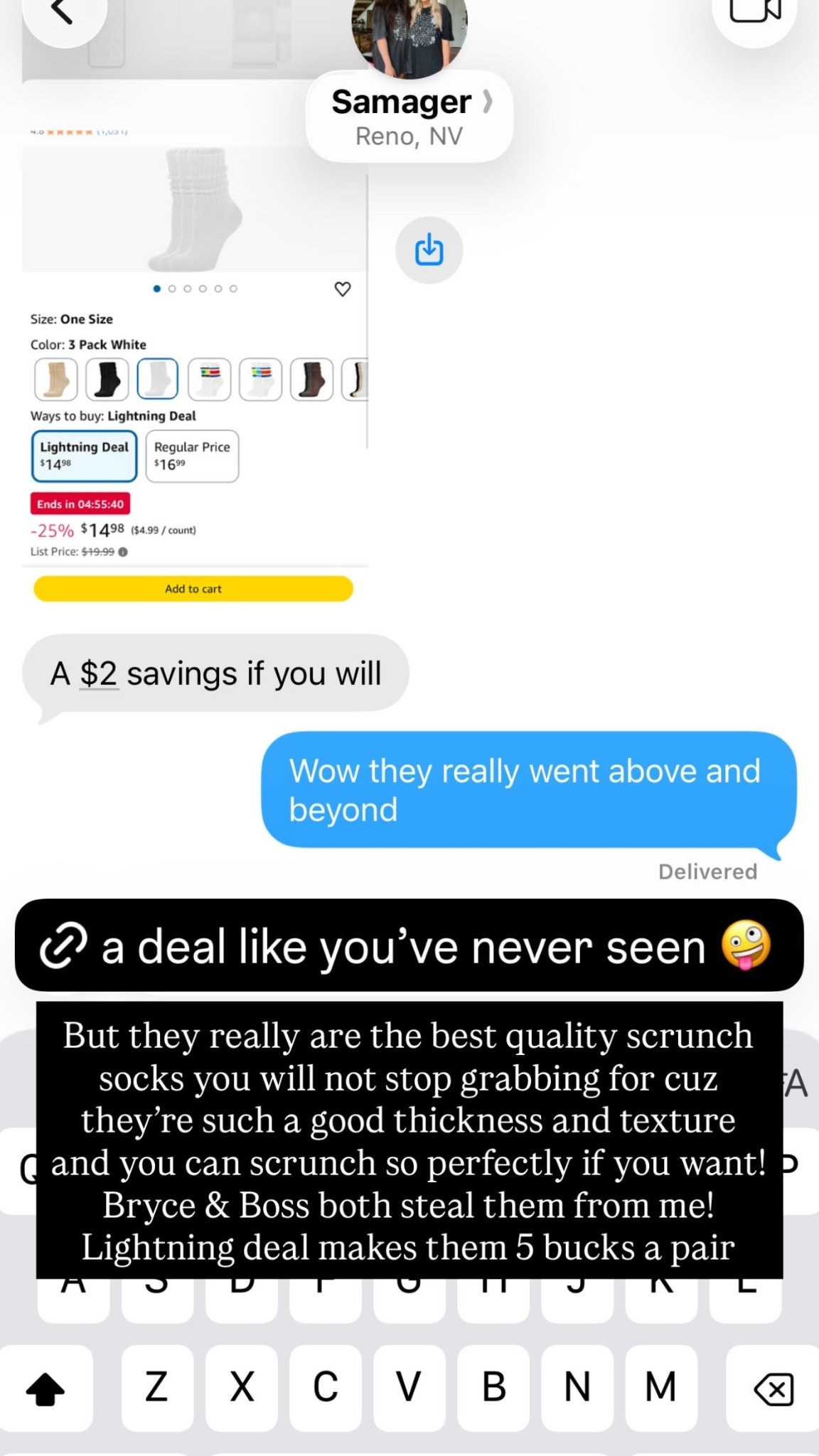 But they really are the best quality scrunch socks you will not stop grabbing for cuz they’re such a good thickness and texture and you can scrunch so perfectly if you want! 
Bryce & Boss both steal them from me!
Lightning deal makes them 5 bucks a pair