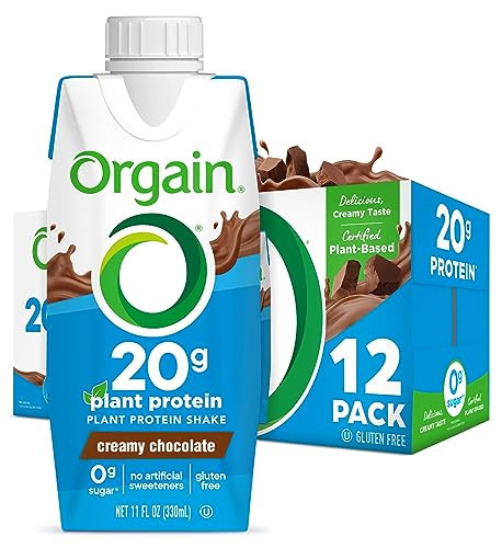 Orgain Organic Vegan Protein Shake, Creamy Chocolate - 20g Plant Based Protein, Ready to Drink, Fruits & Vegetables, Gluten Free, Kosher, No Soy or Dairy Ingredients, 11 Fl Oz (Pack of 12) | Amazon (US)