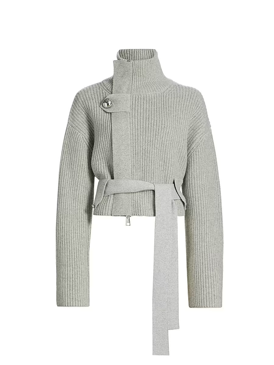 Women's The Neal Zip-Front Belted Sweater - Foggy - Size Small | Saks Fifth Avenue