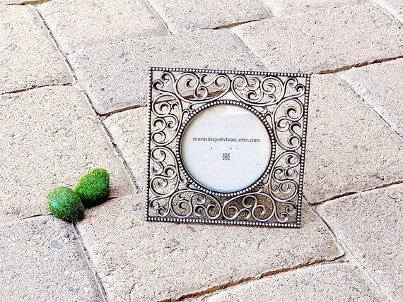 Square Ornate Pewter Picture Frame. Holds 3.5 Dia Photo. | Etsy | Etsy (US)